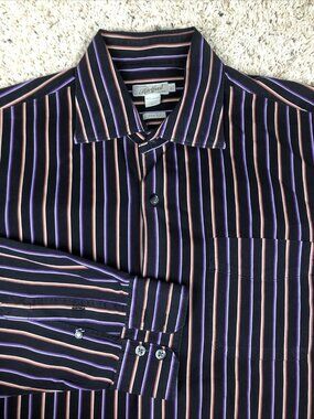 Hartford Slim Fit XL Long Sleeve Button Up Shirt W Pocket Purple Black Striped